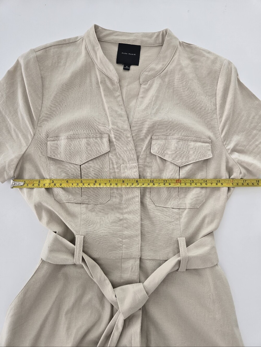Alex Marie Beige Midi Shirt Dress with Tie Waist Size 6 - Picture 9 of 13